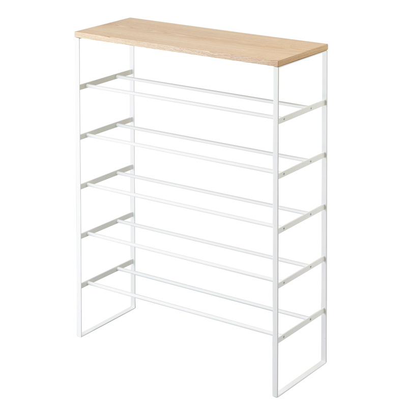 6-stufiges Schuhregal TOWER weiss mit Holzplatte 