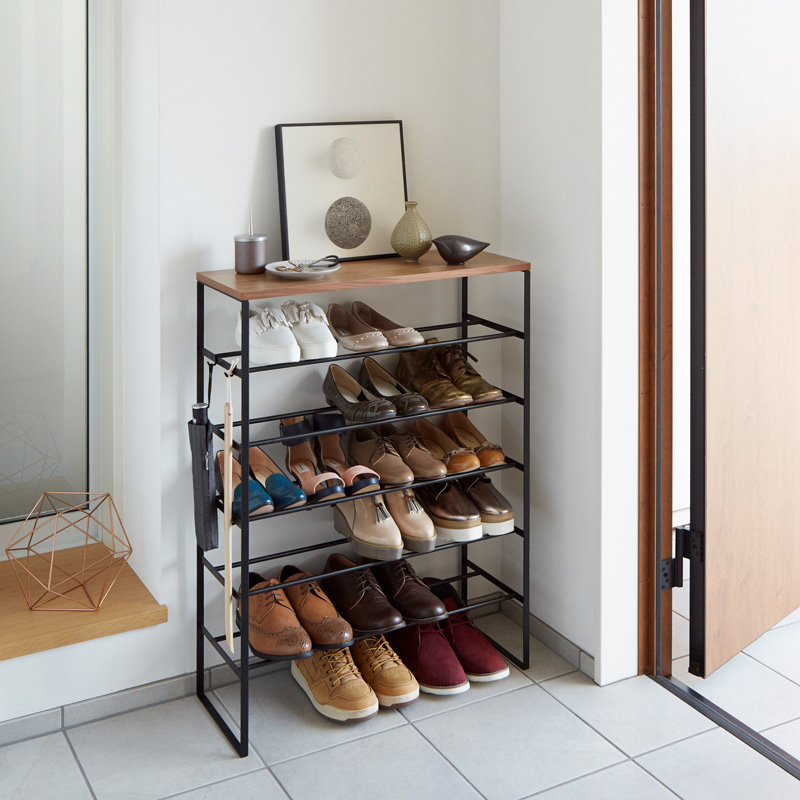 6-stufiges Schuhregal TOWER schwarz mit Holzplatte 