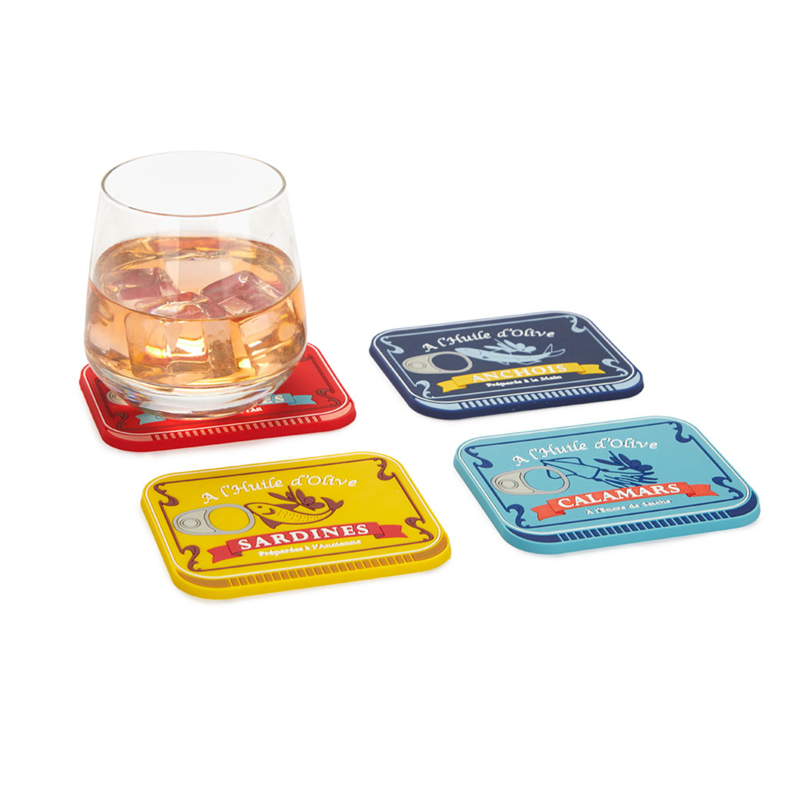 Glas-Untersetzer CONSERVERIE 4er Set  aus Silikon, assortiert