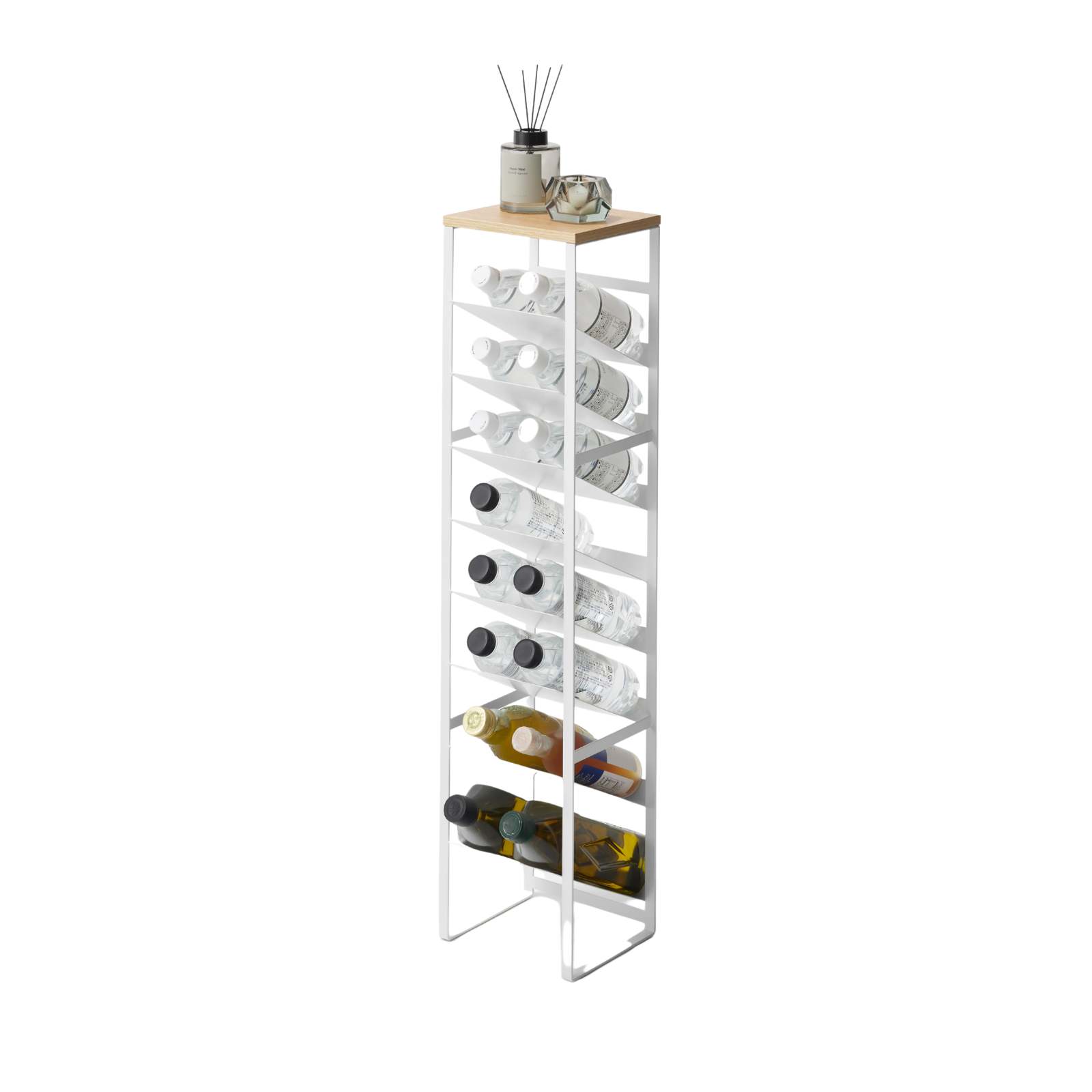 8-stöckiges Flaschenregal TOWER weiss mit Holzablage 