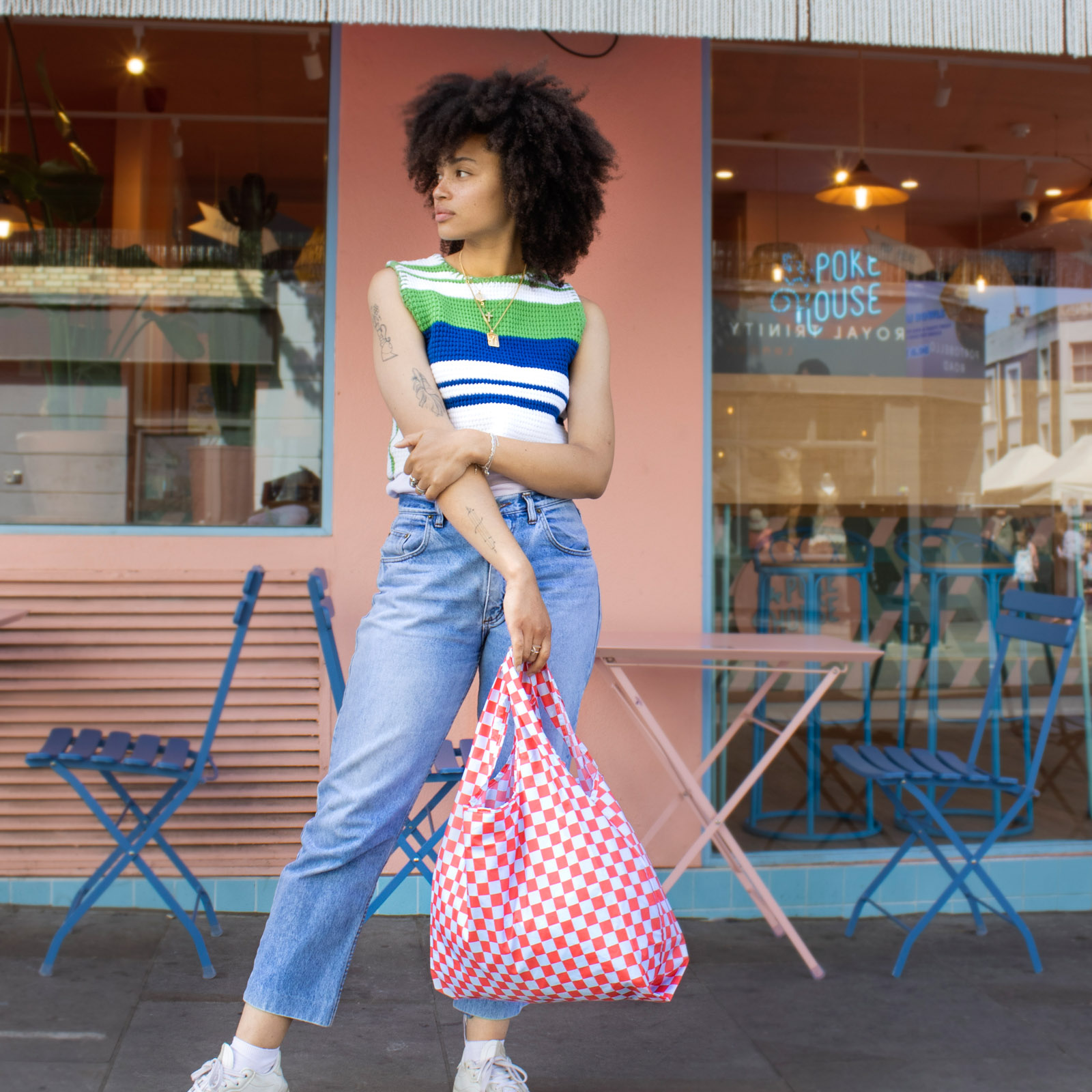 Medium Bag Checkerboard Red + Blue 