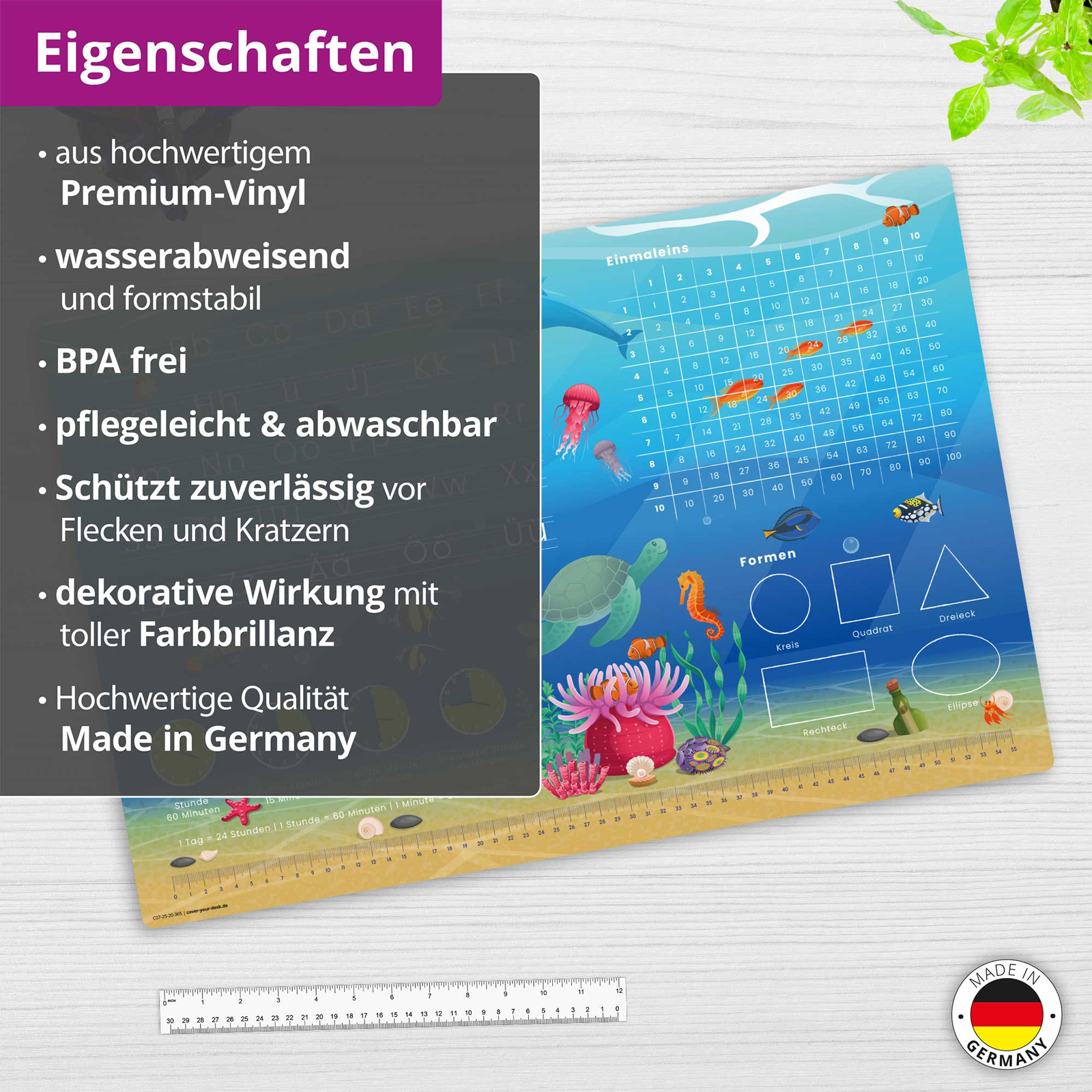 Schreibunterlage UNTERWASSER ABC + Einmaleins 