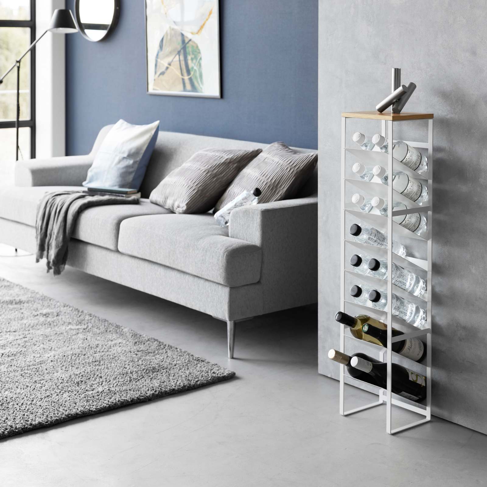 8-stöckiges Flaschenregal TOWER weiss mit Holzablage 