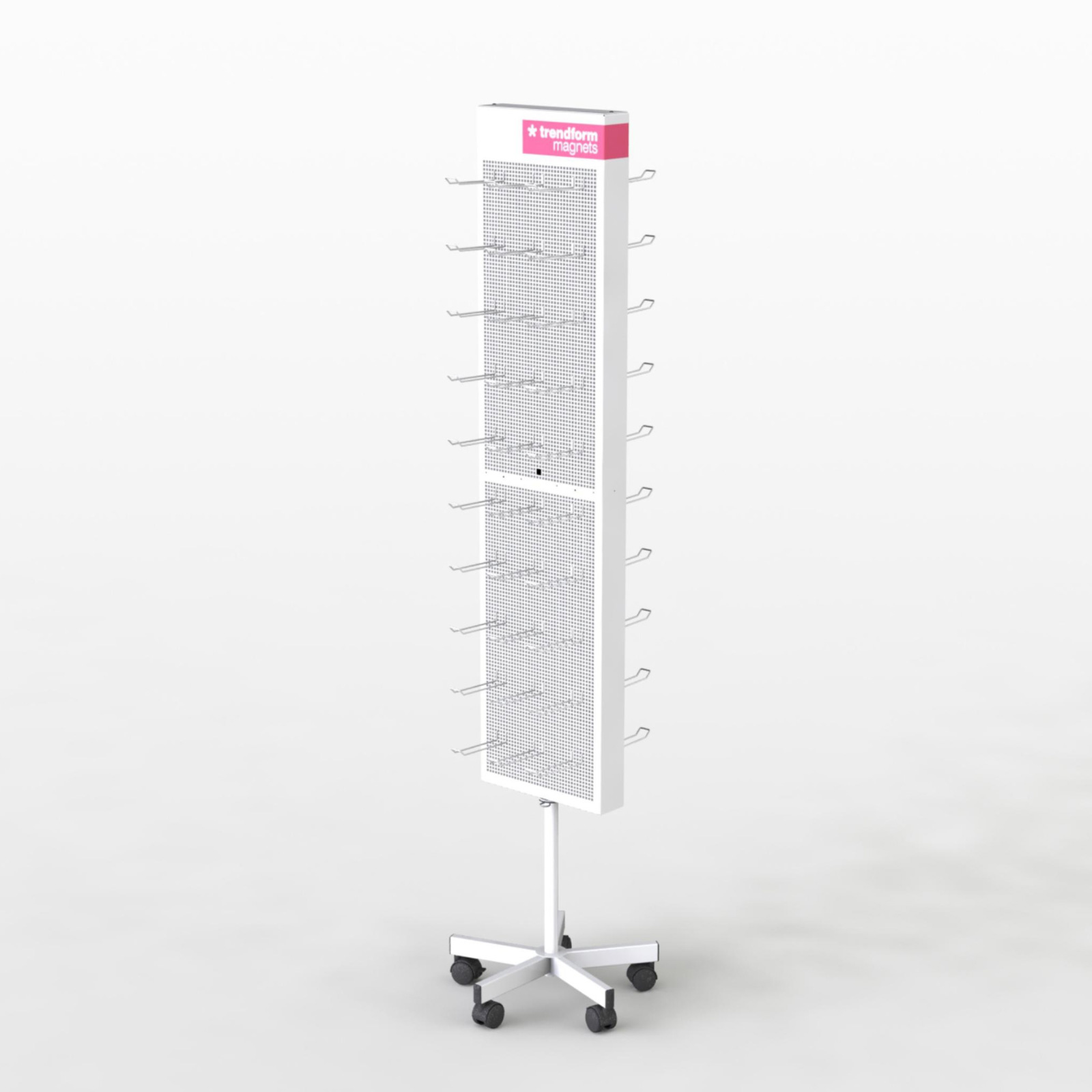 Bodendisplay MAGNETS 3.0 leer Metall, drehbar, weiss, 60 Haken, 2-seitig