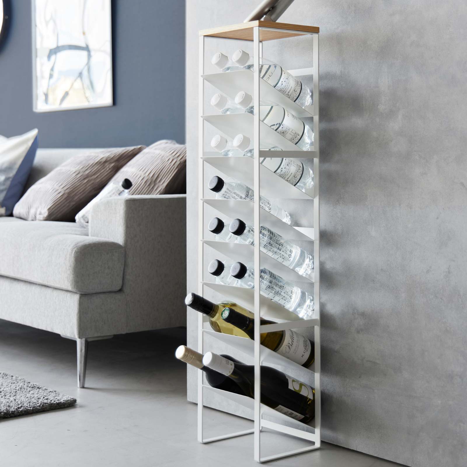 8-stöckiges Flaschenregal TOWER weiss mit Holzablage 