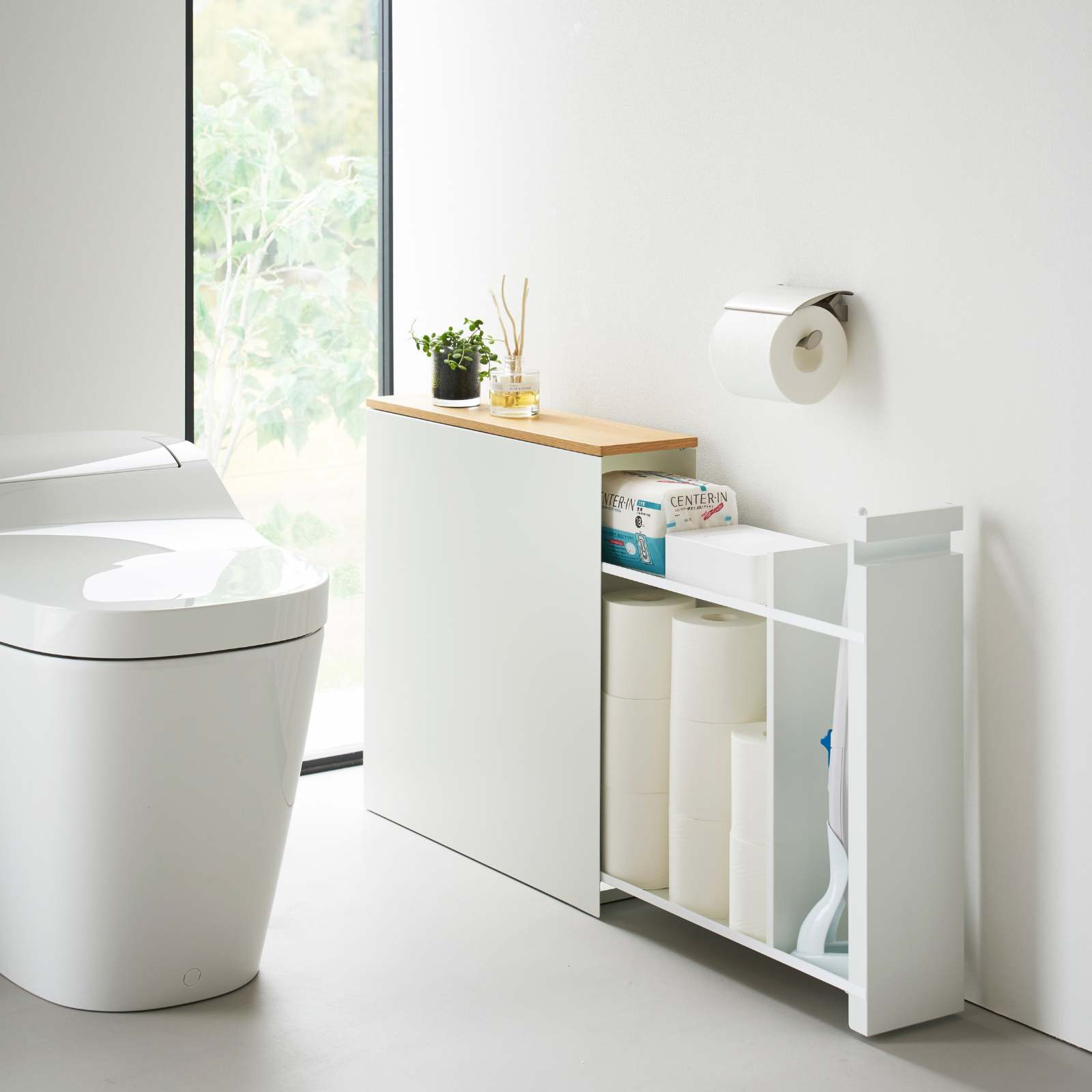 Auszieh-Regal mit Holzablage TOWER weiss 