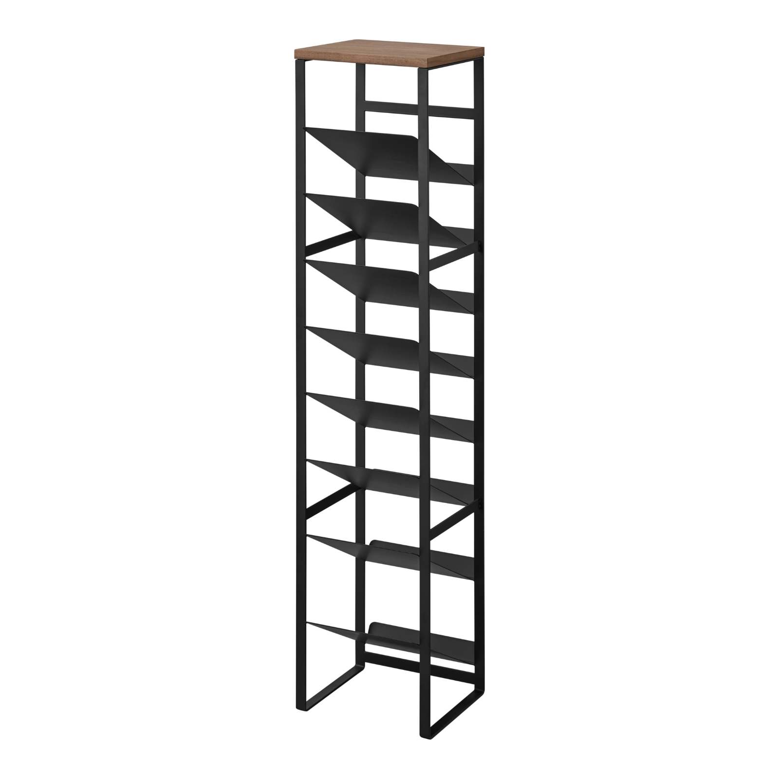 8-stöckiges Flaschenregal TOWER schwarz mit Holzablage 