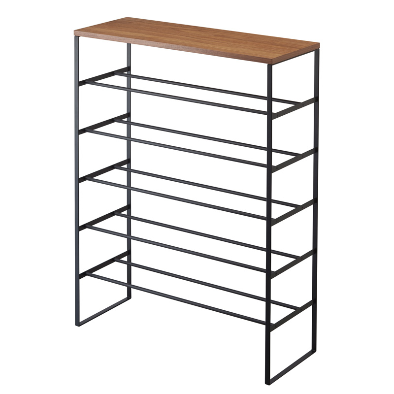 6-stufiges Schuhregal TOWER schwarz mit Holzplatte 