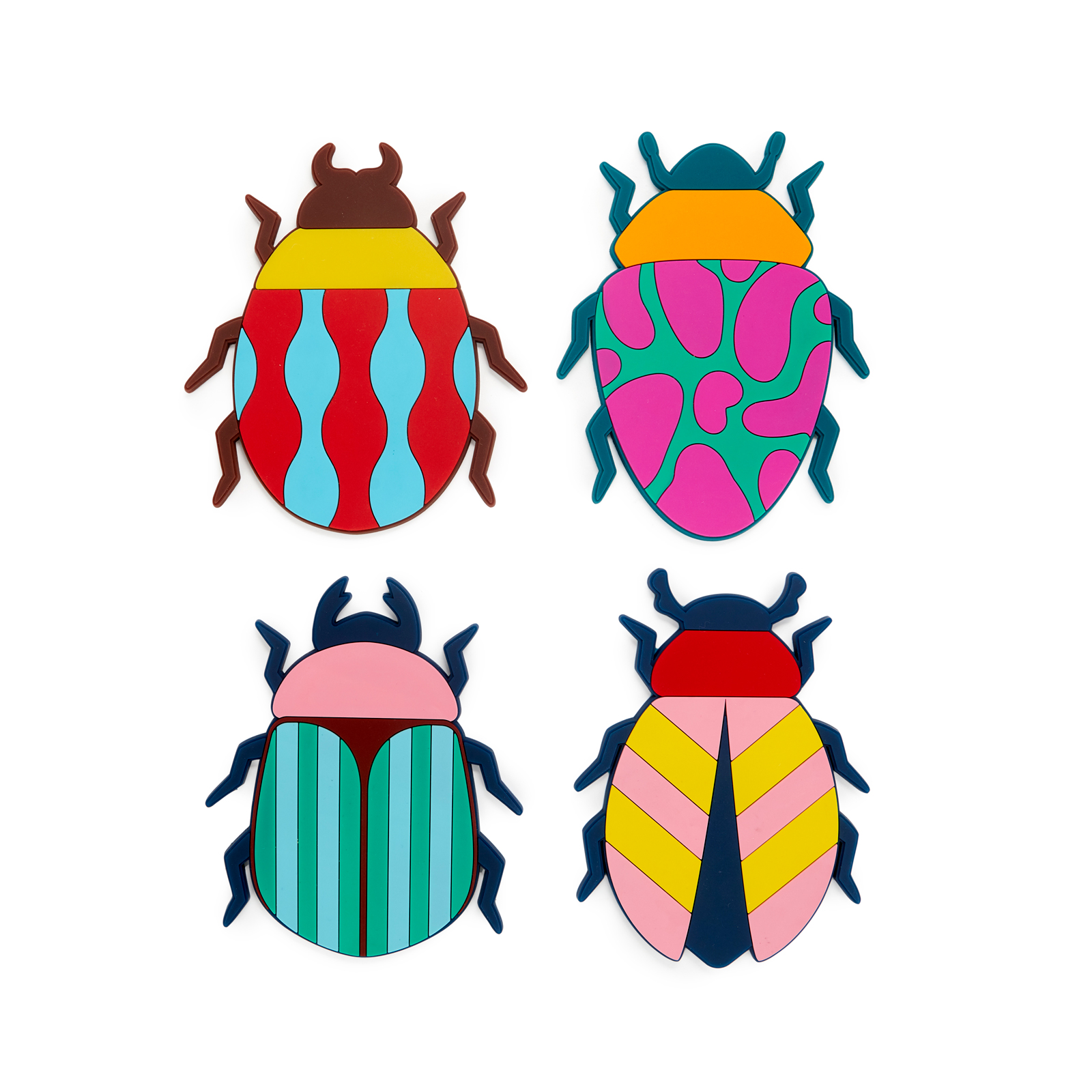 Glas-Untersetzer THE BEETLES 4er Set  aus Silikon, assortiert