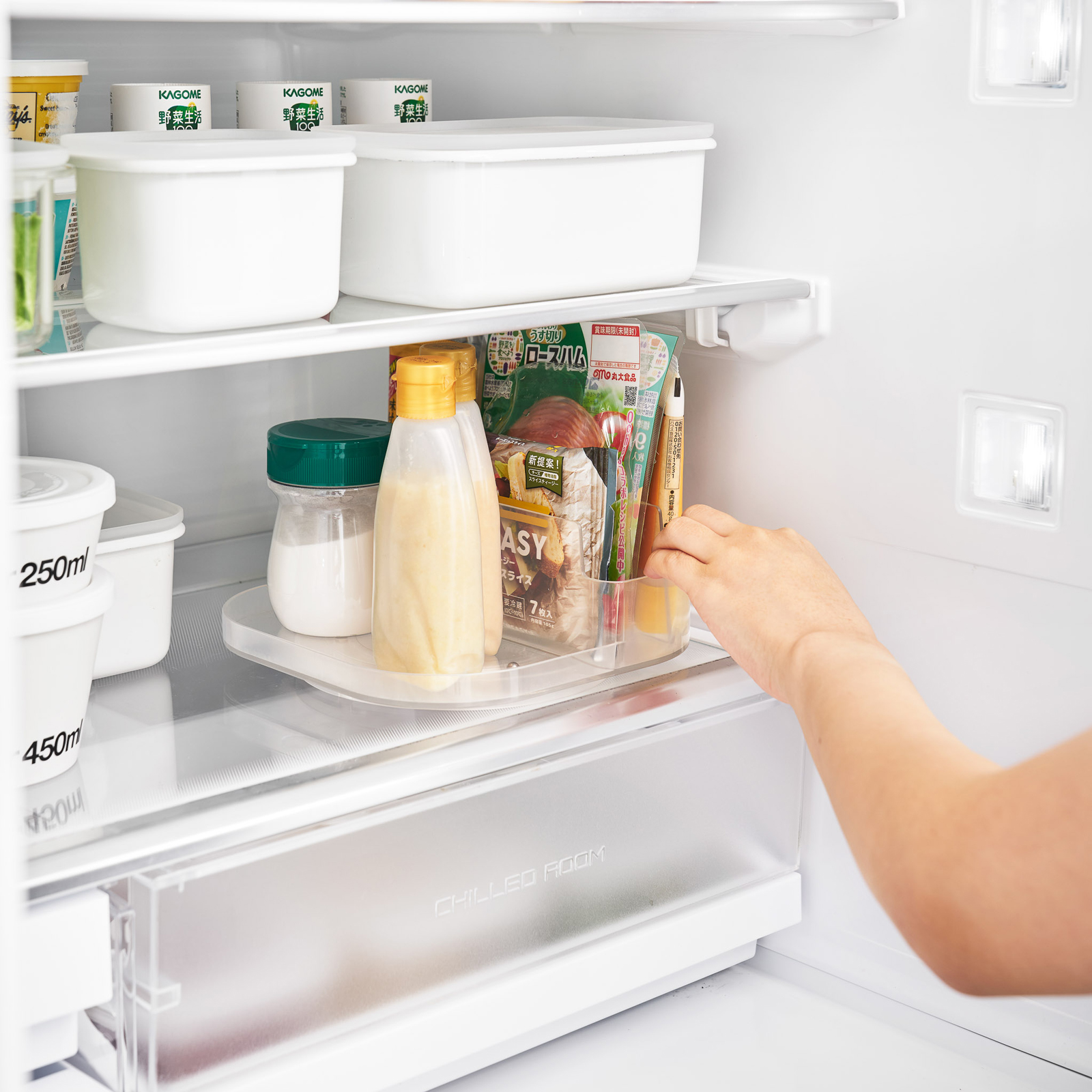 Flache drehbare Kühlschrank-Ablage TOWER weiss mit Fächern
