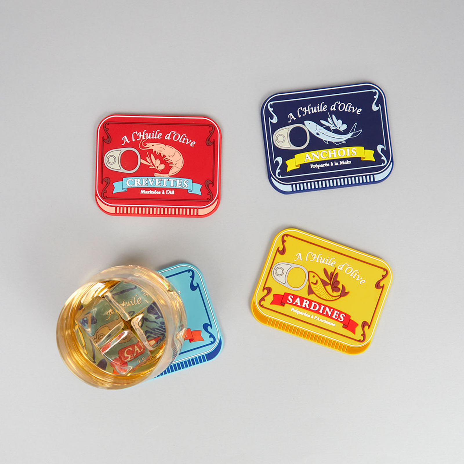 Glas-Untersetzer CONSERVERIE 4er Set  aus Silikon, assortiert