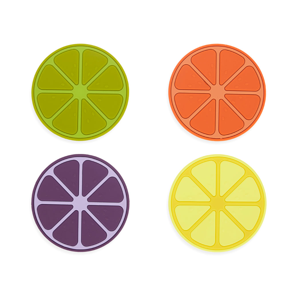 Glas-Untersetzer FRUIT PARTY 4er Set  aus Silikon, assortiert