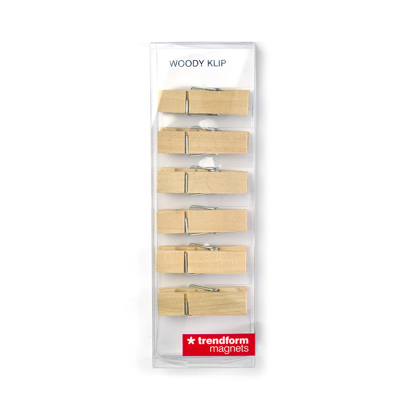 Magnete WOODY KLIP 6er Set holzfarben 