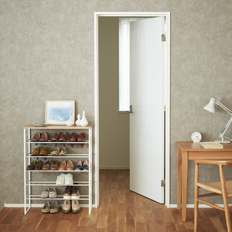 6-stufiges Schuhregal TOWER weiss mit Holzplatte 