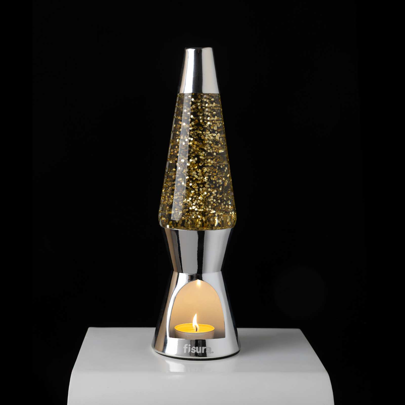 Lava Lamp T-LIGHT chrome&glitter 