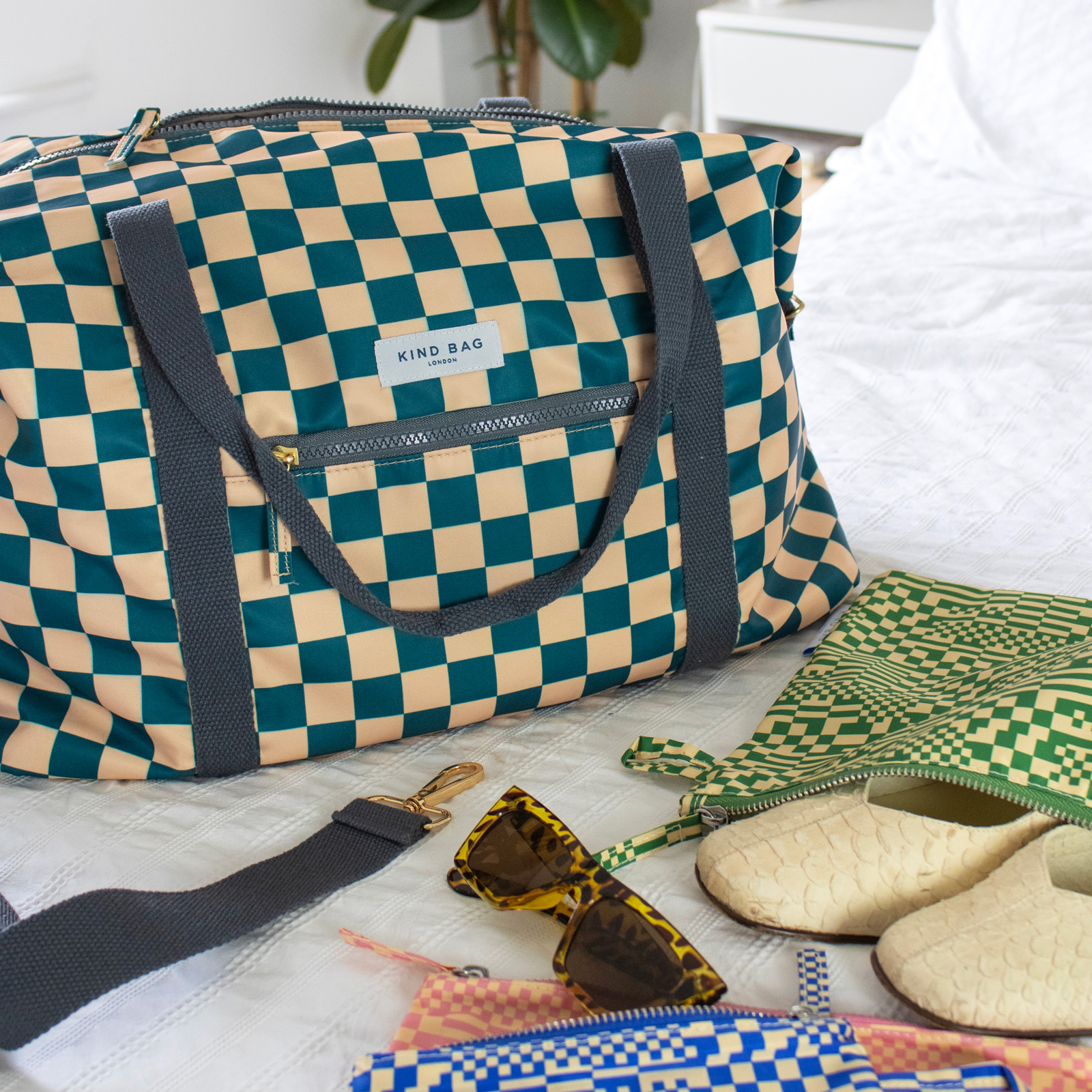 Weekender Checkerb. Teal & Biege 