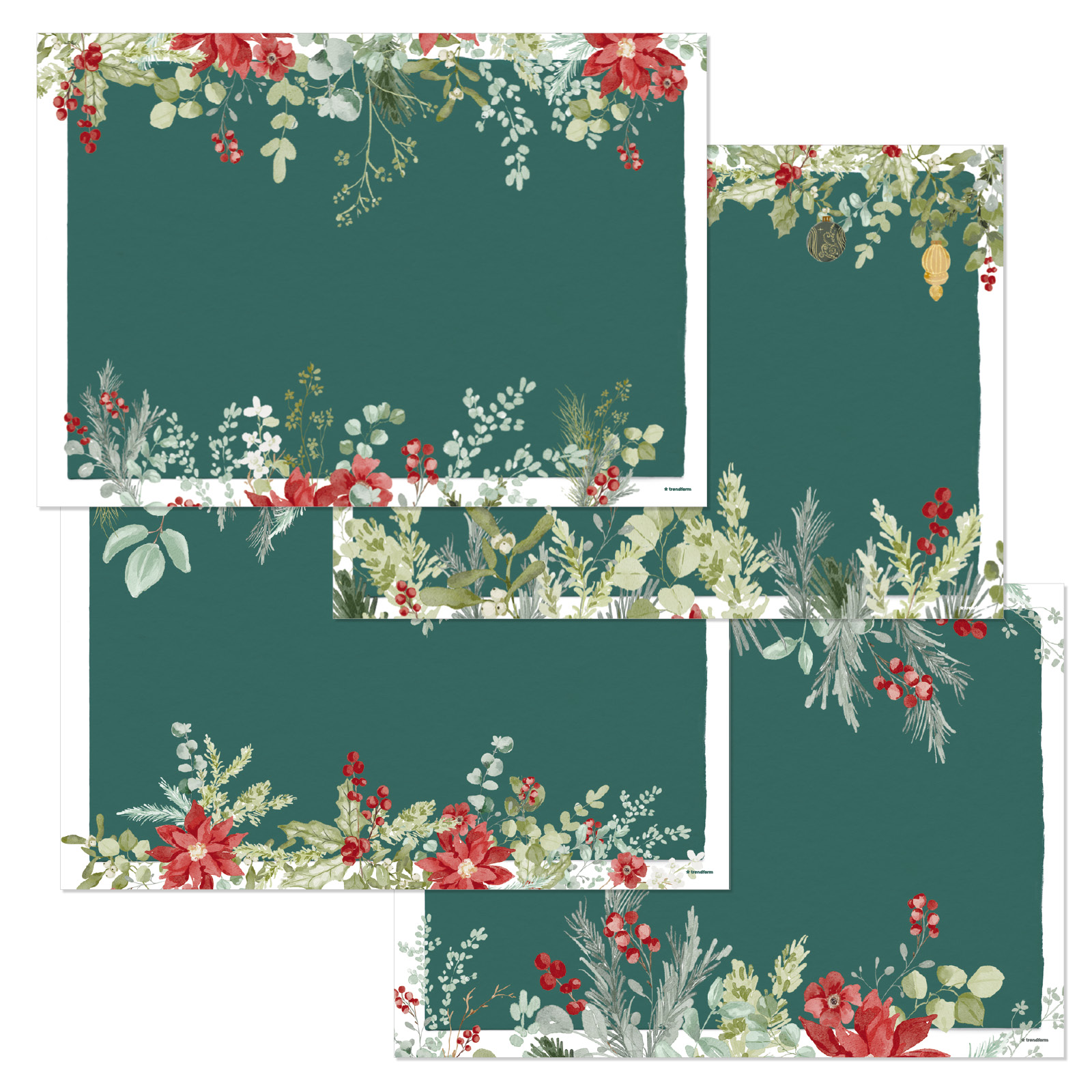 Papiertischset FESTIVE GREEN 4 Sujets à 12 Blatt