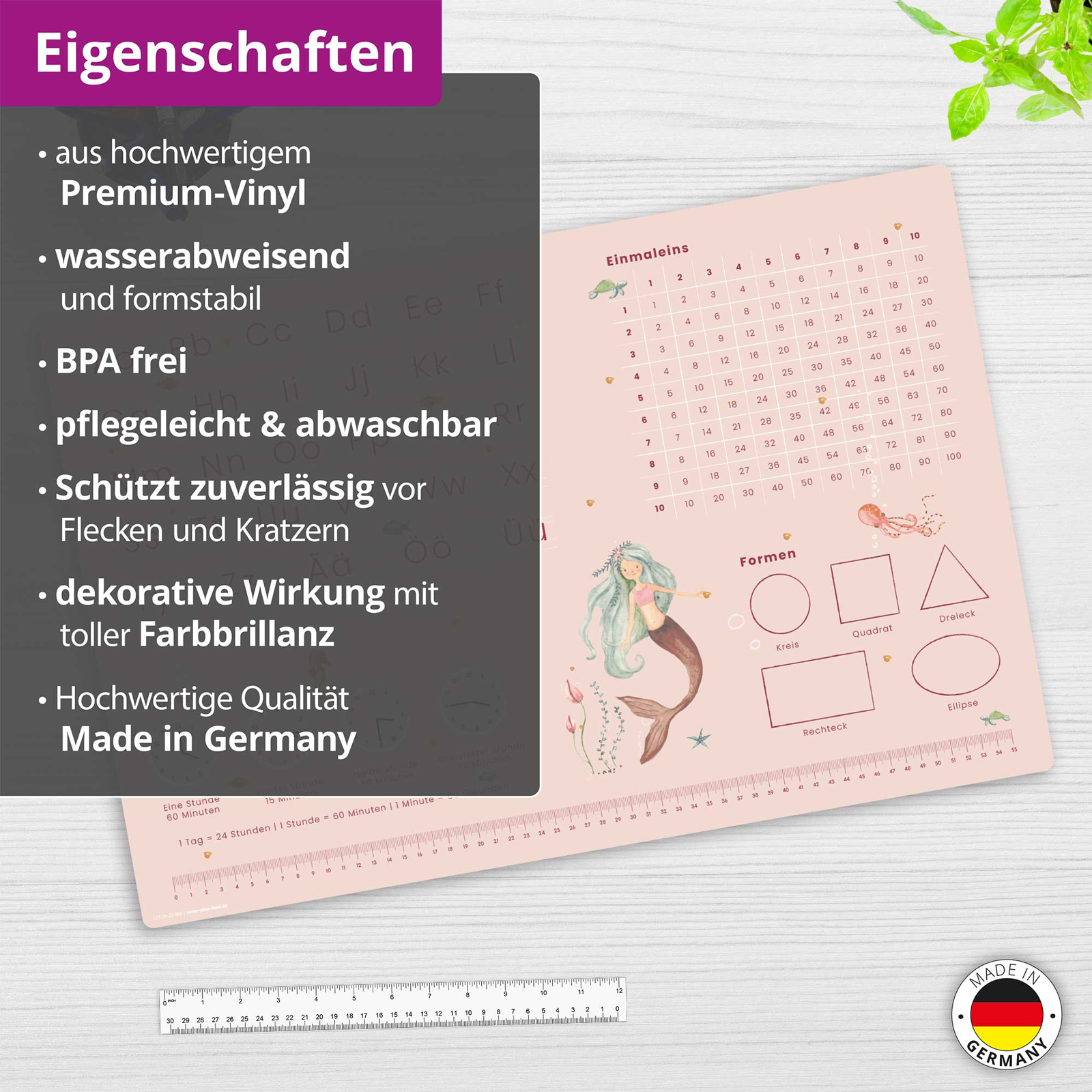 Schreibunterlage MEERJUNGFRAU ABC + Einmaleins 