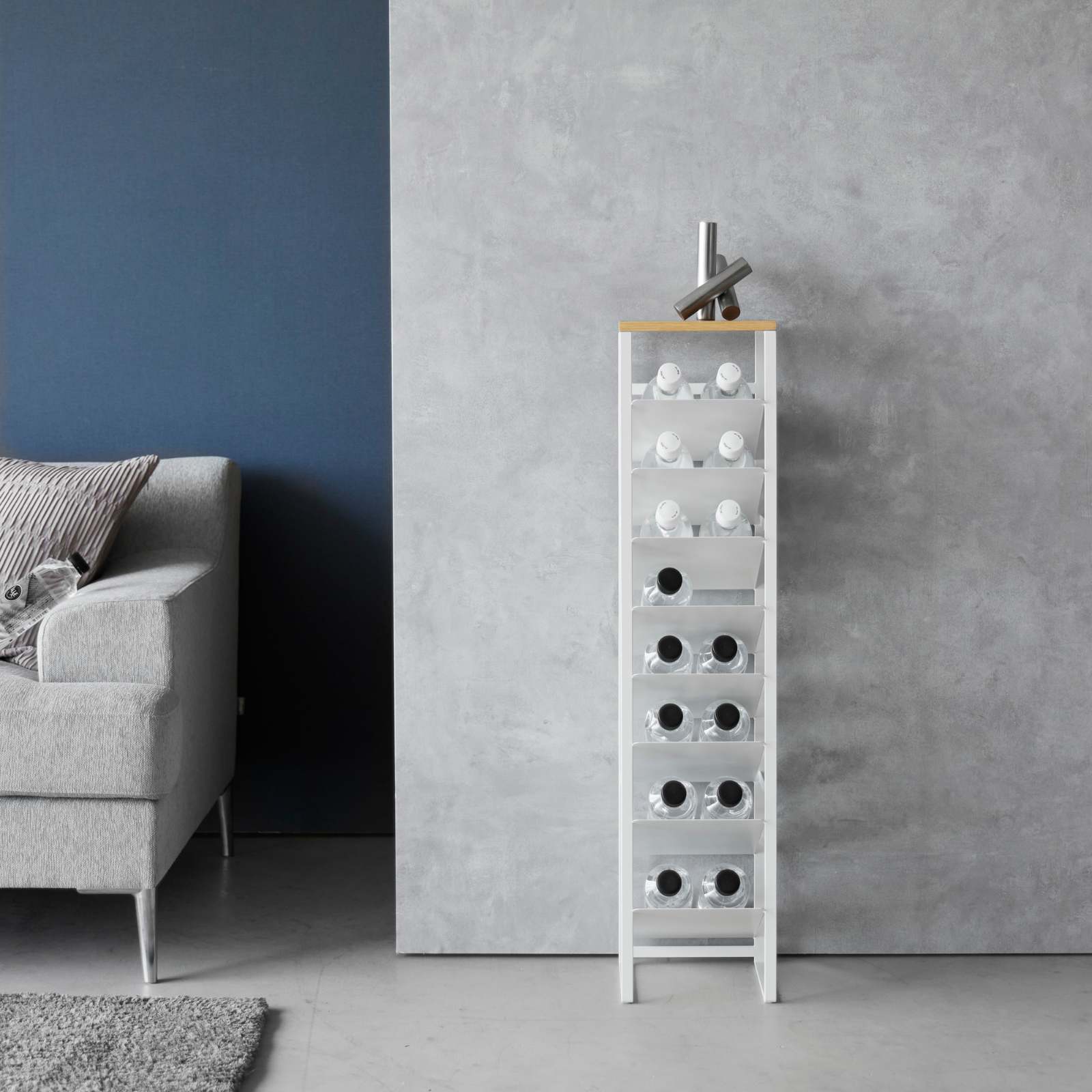 8-stöckiges Flaschenregal TOWER weiss mit Holzablage 
