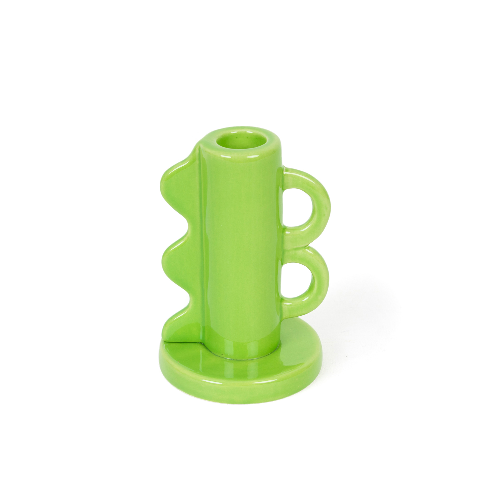 VINTAGE DOUBLE HANDLE CANDLE HOLDER GREEN 