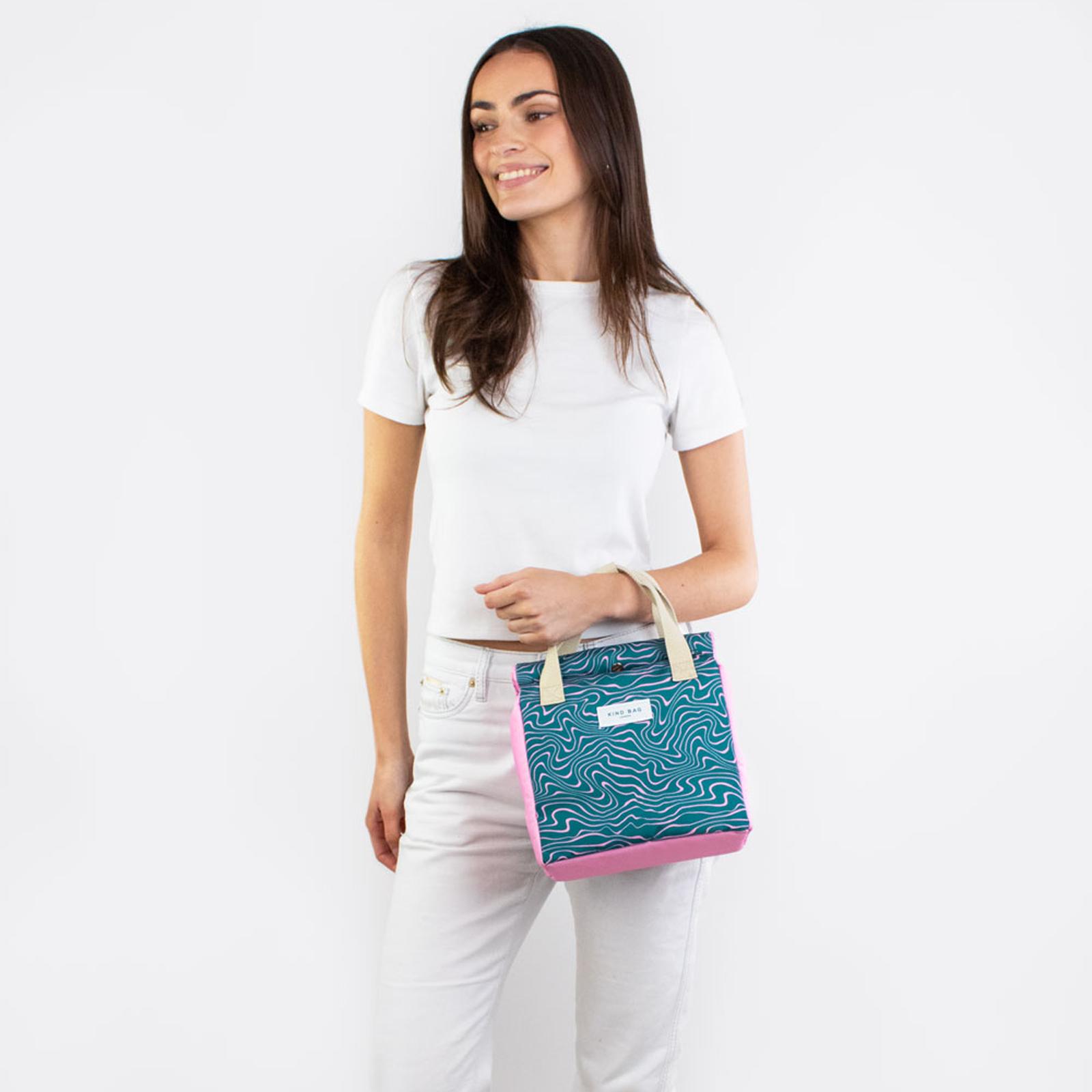 Lunch Bag Contours green & pink 