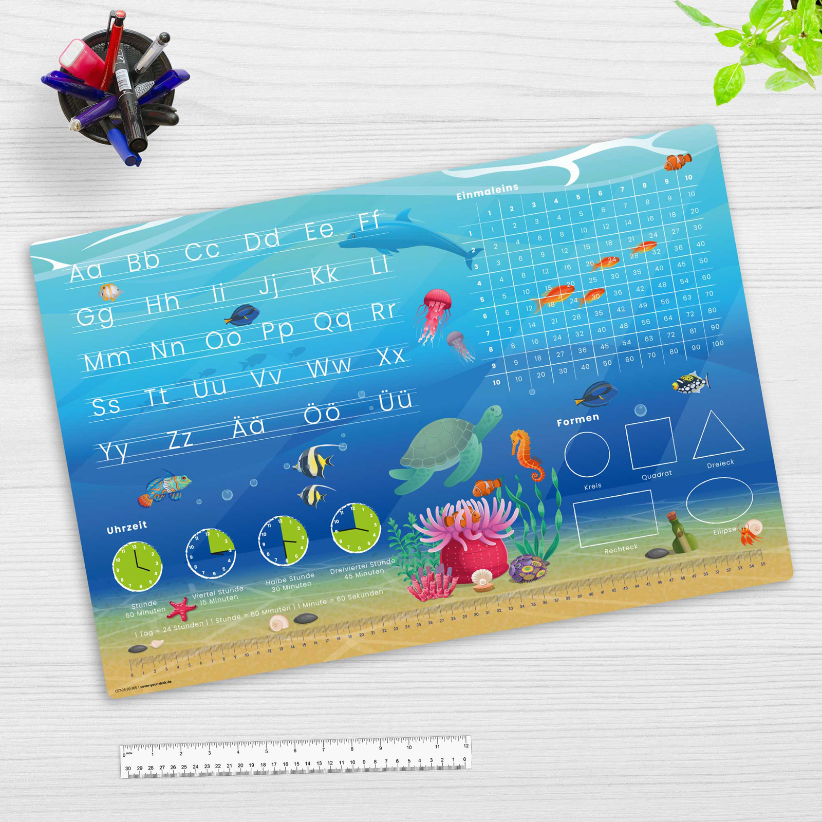 Schreibunterlage UNTERWASSER ABC + Einmaleins 