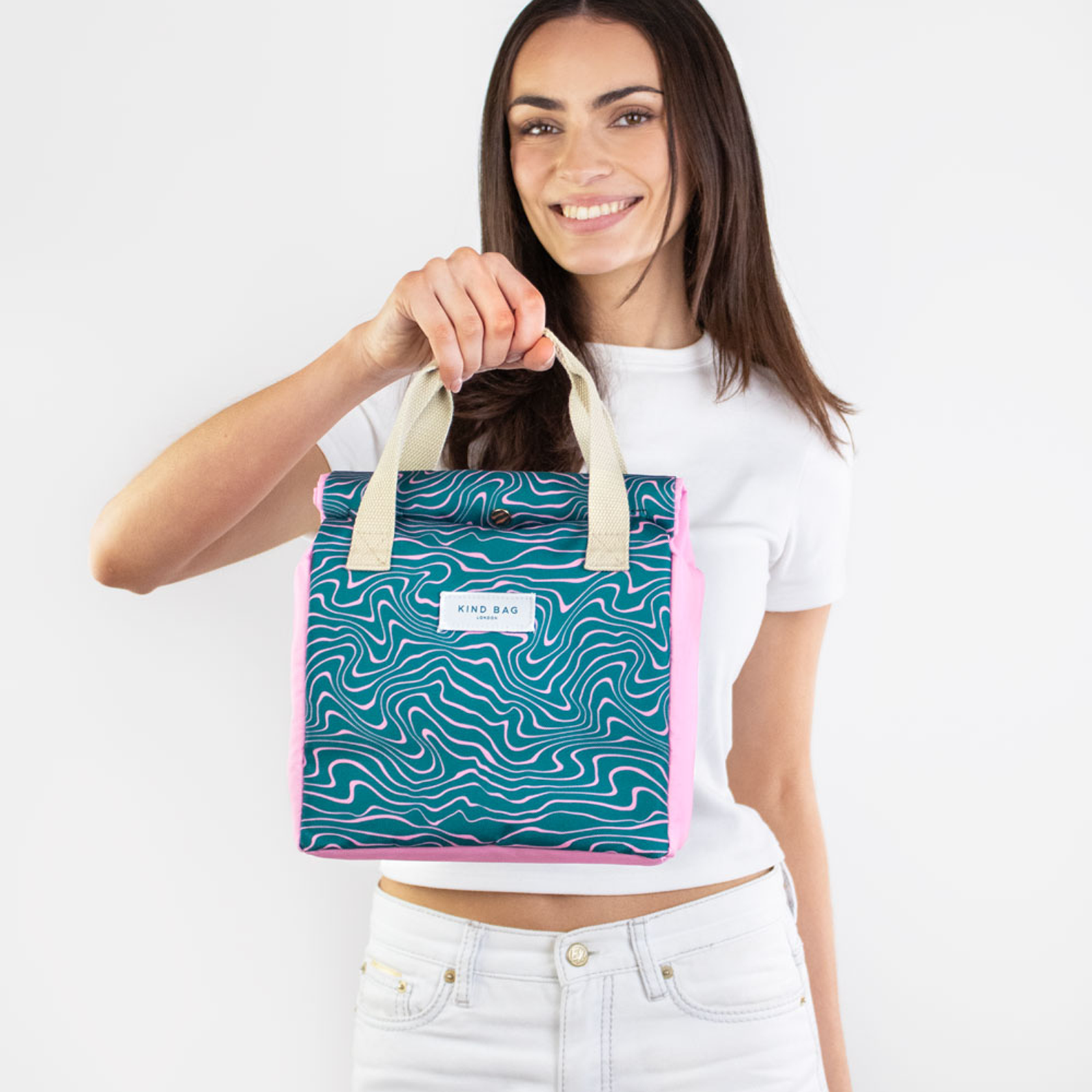 Lunch Bag Contours green & pink 