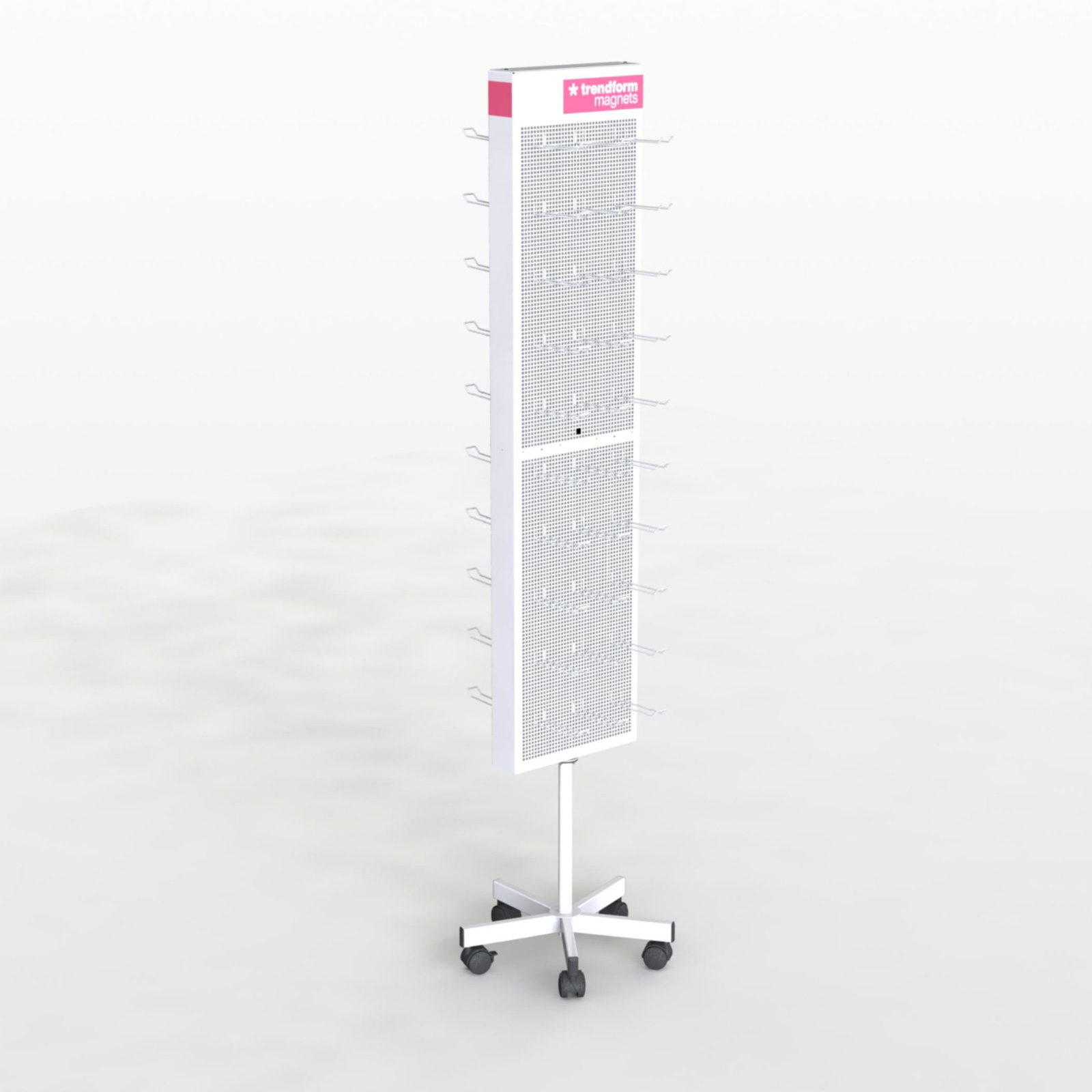 Bodendisplay MAGNETS 3.0 leer Metall, drehbar, weiss, 60 Haken, 2-seitig