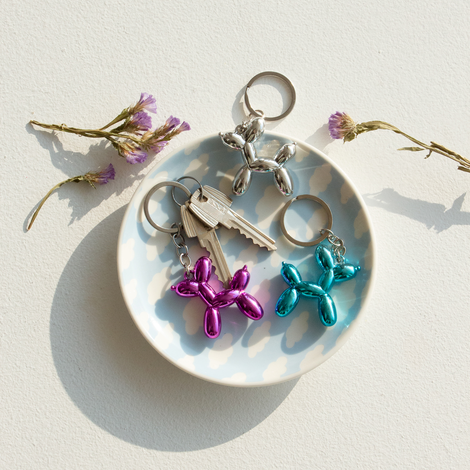 METALLIC PUPPY KEYCHAIN SILVER 