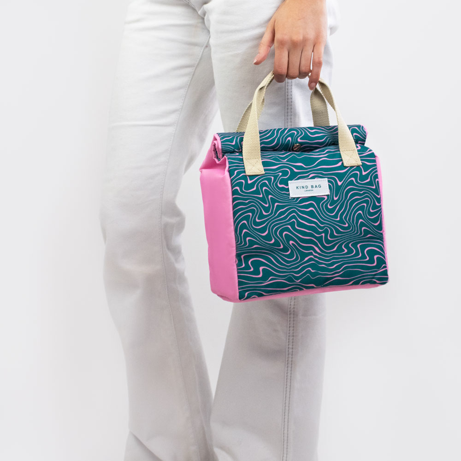 Lunch Bag Contours green & pink 