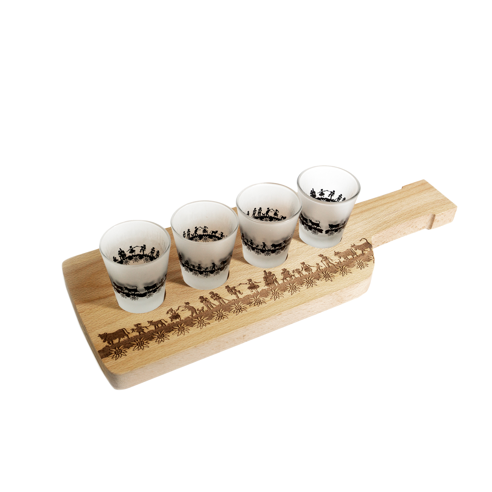 Holzbrett für Schnapsgläser SWISS TRADITION 