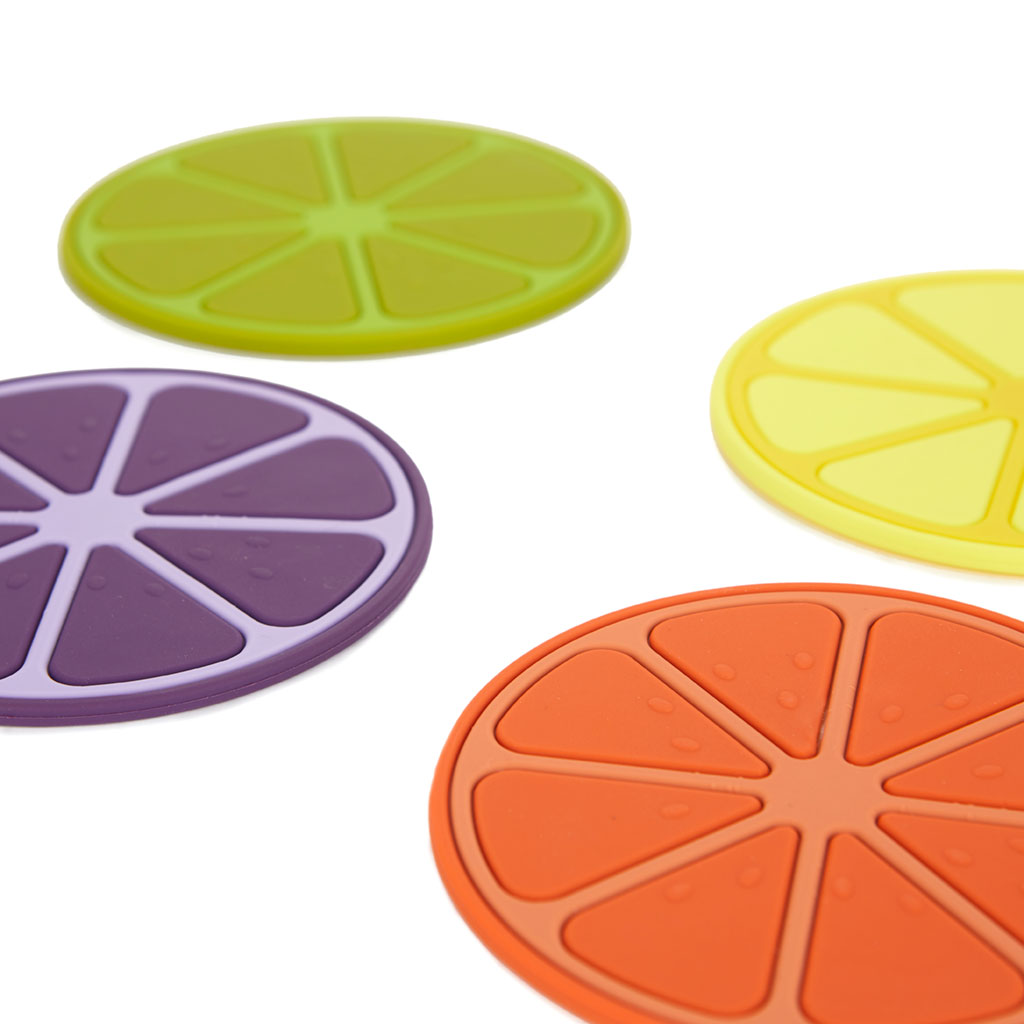 Glas-Untersetzer FRUIT PARTY 4er Set  aus Silikon, assortiert