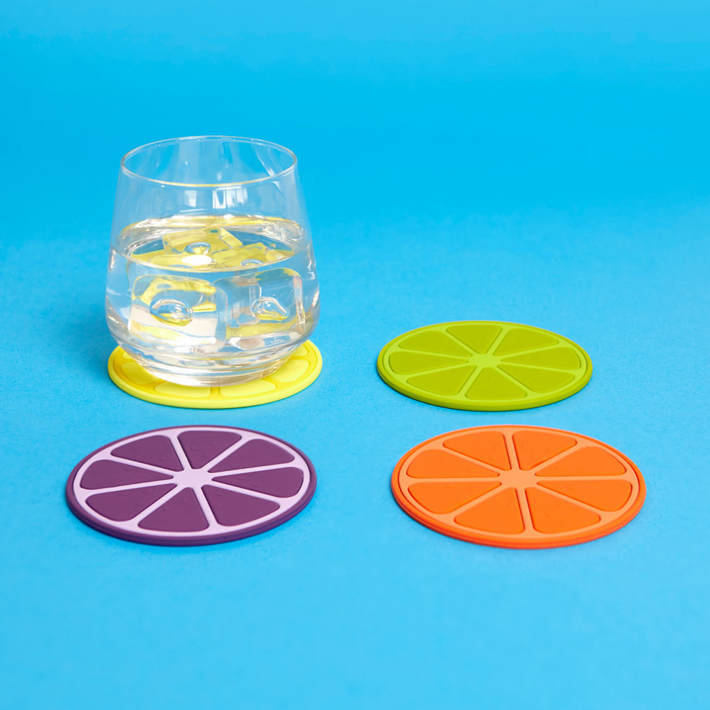 Glas-Untersetzer FRUIT PARTY 4er Set  aus Silikon, assortiert