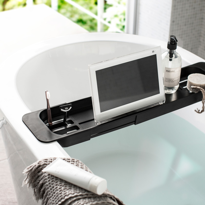 Ausziehbares Badregal TOWER schwarz für die Badewanne