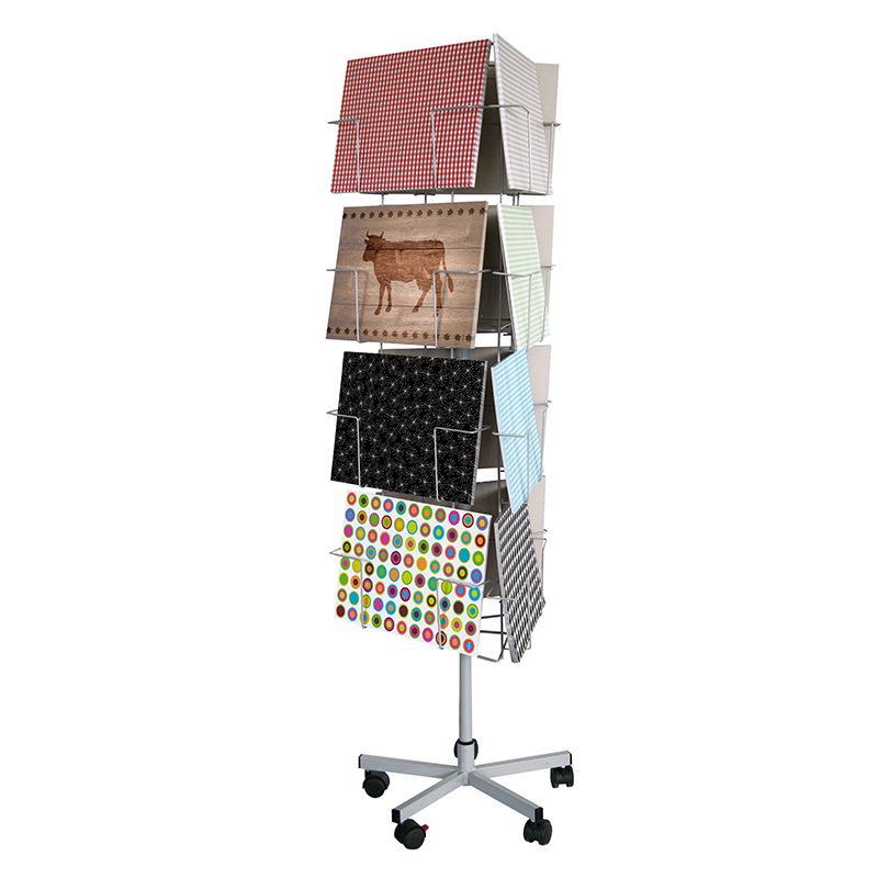 Display für Papiertischsets TRENDFORM silbergrau, auf Rädern, 12 Fächer