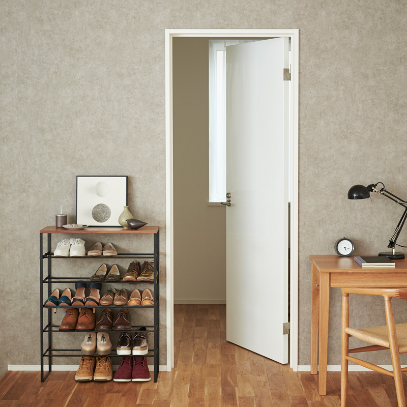 6-stufiges Schuhregal TOWER schwarz mit Holzplatte 